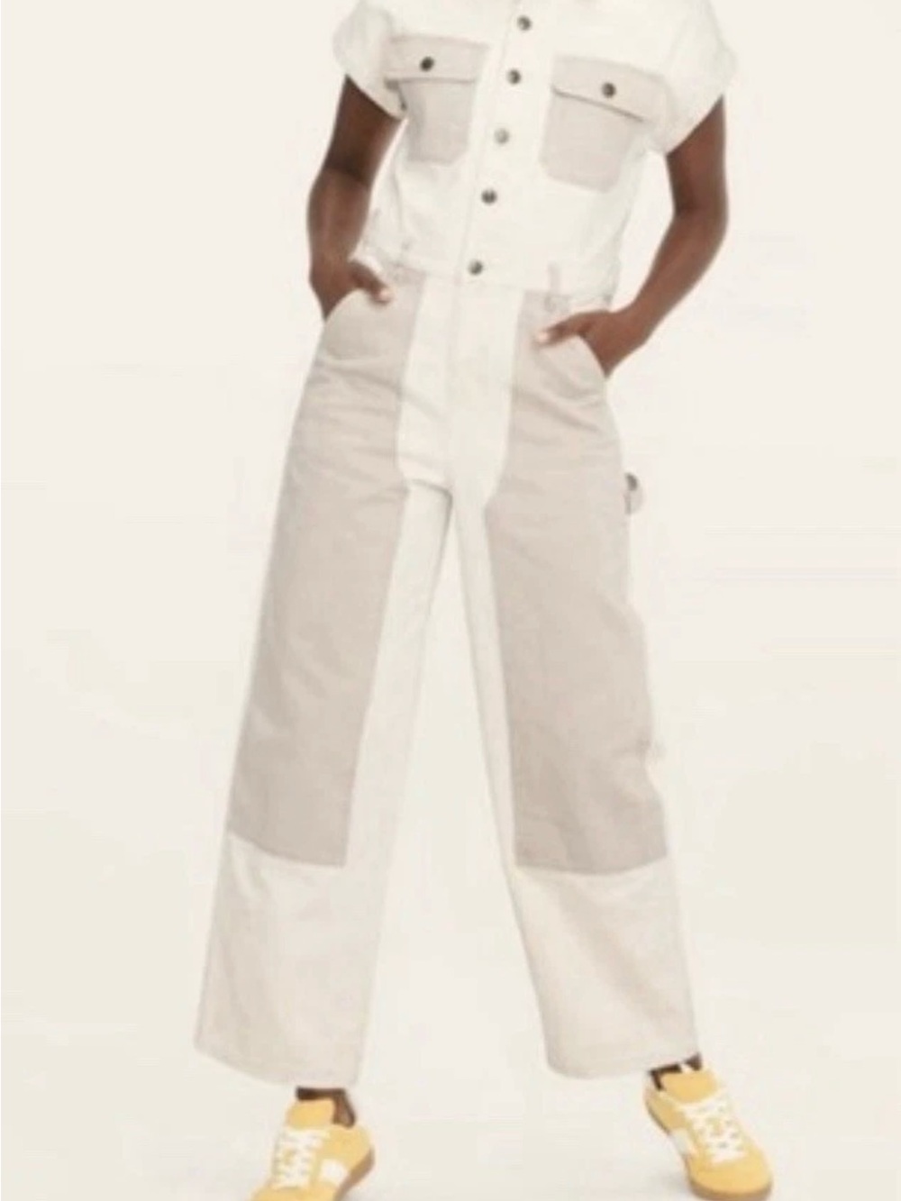 Woolrich Two-Tone White and Beige Women’s Denim Overalls